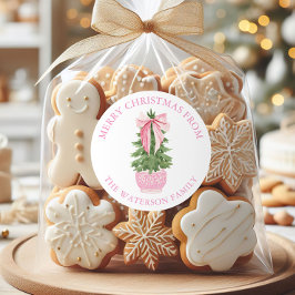 Rosa Bow Ginger Burk Julgran Gift Runt Klistermärke