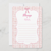 Rosa Bow Gingham 1-årsdag Tidskapsel Kort