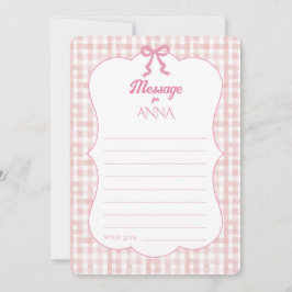 Rosa Bow Gingham 1-årsdag Tidskapsel Kort