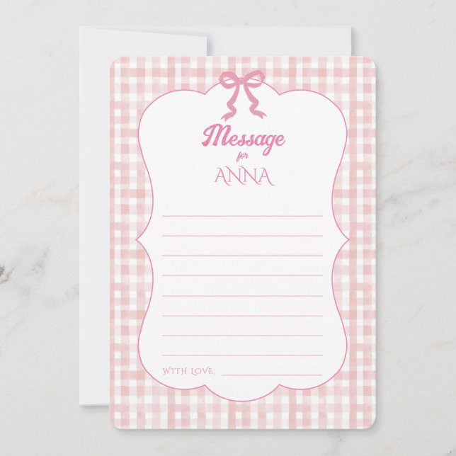 Rosa Bow Gingham 1-årsdag Tidskapsel Kort (Framsida)
