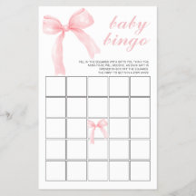 Rosa Bow Gingham Baby Shower Bingo