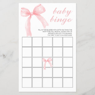 Rosa Bow Gingham Baby Shower Bingo Flygblad