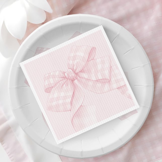 Rosa Bow Gingham Baby Shower Pappersservett (Skapare uppladdad)