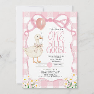 ROSA BOW Gingham Daisy Ett Fånig födelsedag Inbjudningar