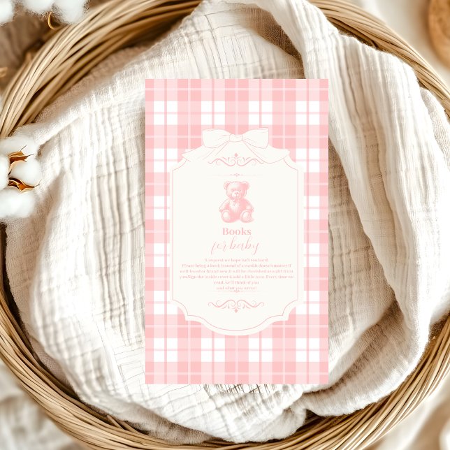 Rosa Bow Gingham Fransk Teddy Bokar för Baby Tilläggskort (Skapare uppladdad)