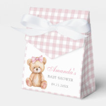 Rosa Bow Gingham Nalle Baby Shower