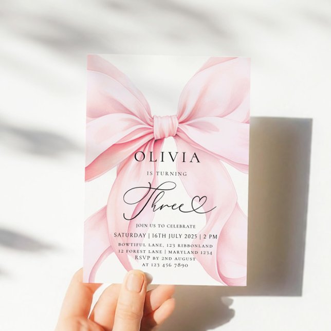 Rosa Bow Girl 3rd Birth Day Inbjudningar (Skapare uppladdad)
