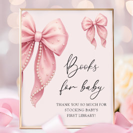 Rosa Bow Girl Baby Shower Böcker för Bebis Poster