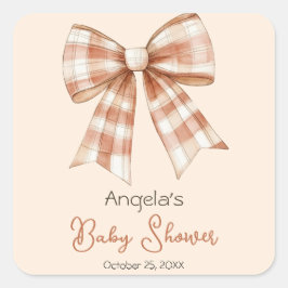 Rosa Bow Girl Baby Shower Fyrkantigt Klistermärke