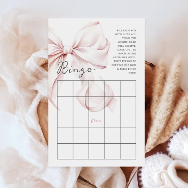 Rosa Bow Girl Baby Shower Gift Bingo Activity Game (Skapare uppladdad)