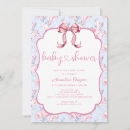 Rosa Bow Girl Baby Shower Inbjudningar