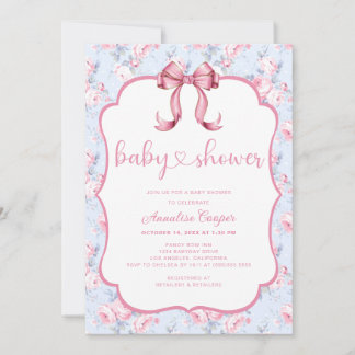Rosa Bow Girl Baby Shower Inbjudningar