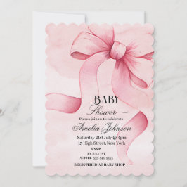 Rosa Bow Girl Baby Shower Inbjudningar