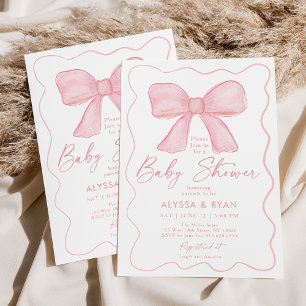 Rosa Bow Girl Baby Shower Inbjudningar
