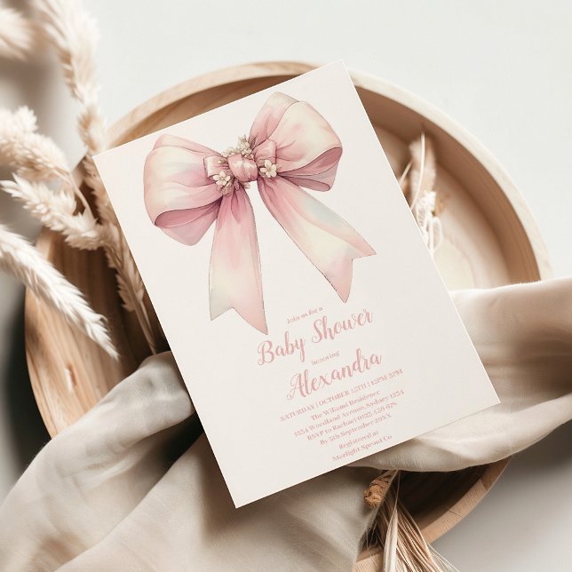 Rosa Bow Girl Baby Shower Inbjudningar (Skapare uppladdad)