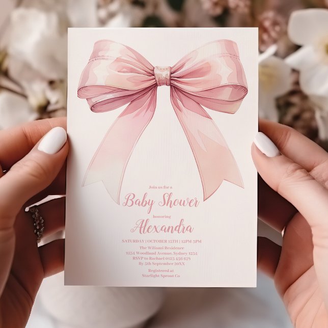 Rosa Bow Girl Baby Shower Inbjudningar (Skapare uppladdad)