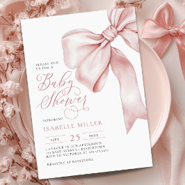 Rosa Bow Girl Baby Shower Inbjudningar