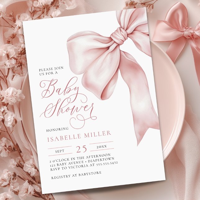 Rosa Bow Girl Baby Shower Inbjudningar (Skapare uppladdad)