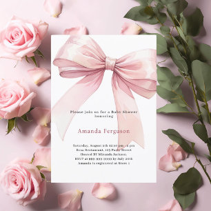Rosa bow Girl Baby Shower Inbjudningar