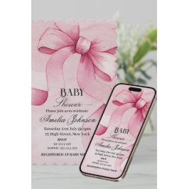 Rosa Bow Girl Baby Shower Inbjudningar