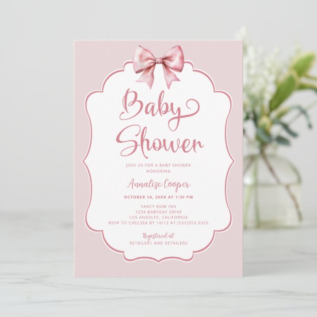 Rosa Bow Girl Baby Shower Inbjudningar (Stående Fram)