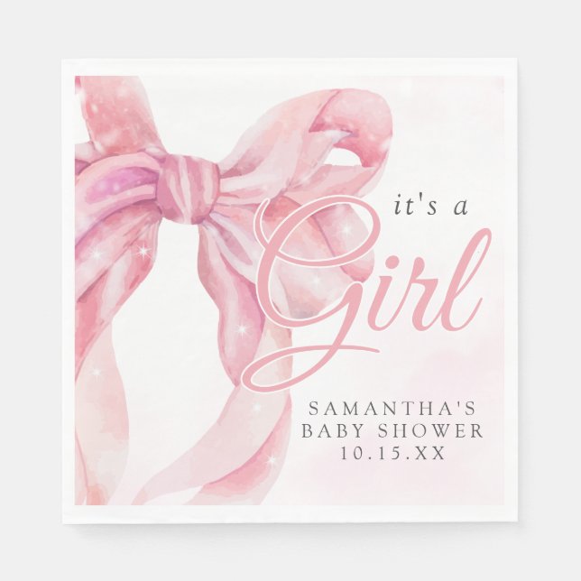 Rosa Bow Girl Baby Shower Pappersservett (Framsidan)
