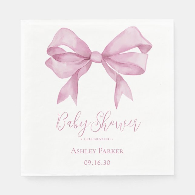 Rosa Bow Girl Baby Shower Pappersservett (Framsidan)
