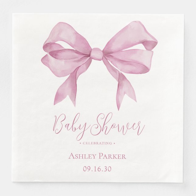 Rosa Bow Girl Baby Shower Pappersservett (Framsida)