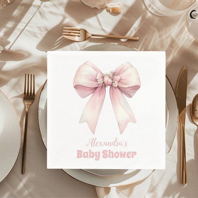Rosa Bow Girl Baby Shower Pappersservett (Skapare uppladdad)