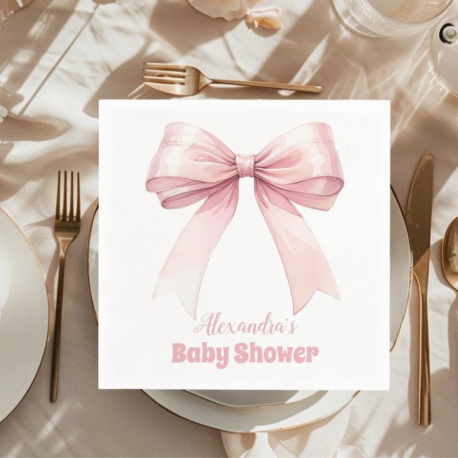 Rosa Bow Girl Baby Shower Pappersservett (Skapare uppladdad)