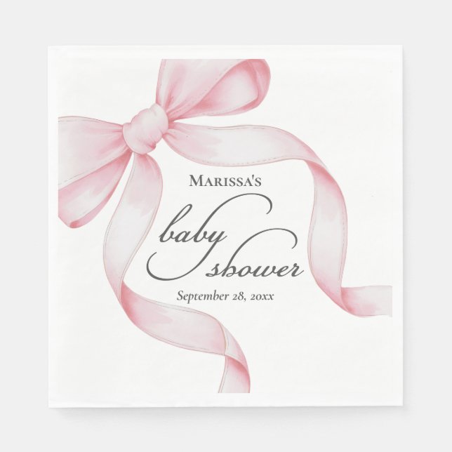 Rosa Bow Girl Baby Shower Pappersservett (Framsidan)
