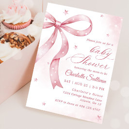 Rosa Bow Girl Baby Shower Party Inbjudningar