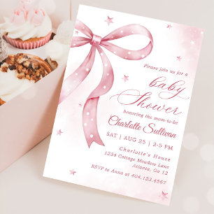 Rosa Bow Girl Baby Shower Party Inbjudningar