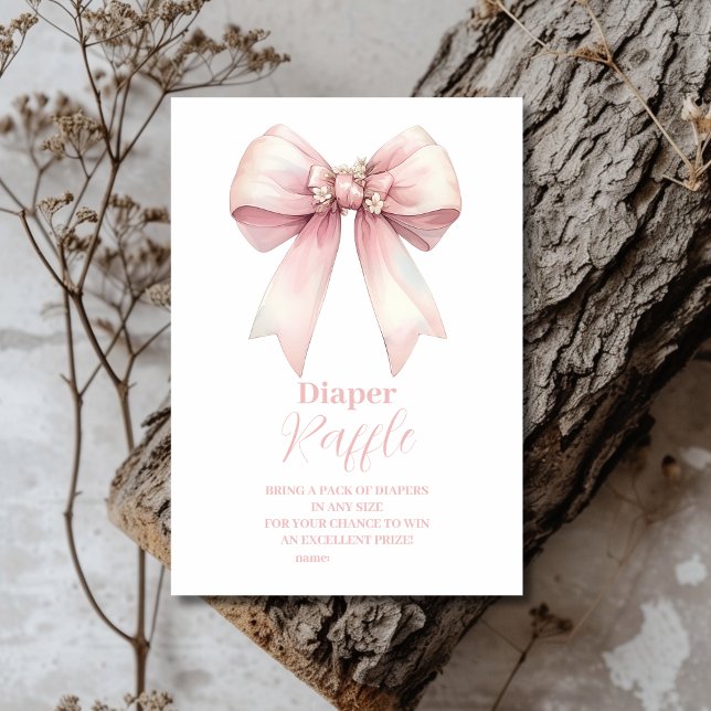 Rosa Bow Girl Baby Shower Raffle Diapper Tilläggskort (Skapare uppladdad)