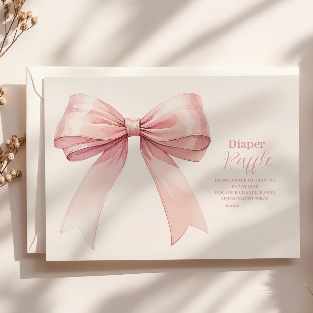 Rosa Bow Girl Baby Shower Raffle Diapper Tilläggskort (Skapare uppladdad)