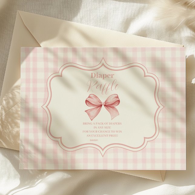 Rosa Bow Girl Baby Shower Raffle Diapper Tilläggskort (Skapare uppladdad)
