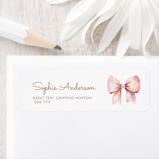 Rosa Bow Girl Baby Shower Returadress Etikett (Insitu)
