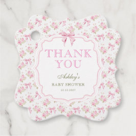 Rosa Bow Girl Baby Shower Tack Gåvor Etiketter