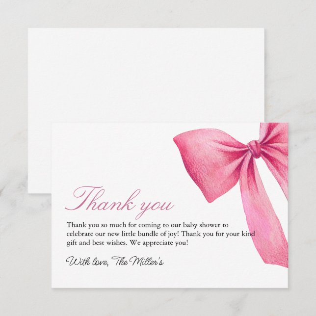 Rosa Bow Girl Baby Shower Tack Kort (Fram/baksida)