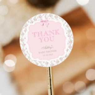 Rosa Bow Girl Baby Shower Tack Runt Klistermärke