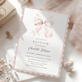 Rosa Bow Girl Baptism-inbjudan Inbjudningar