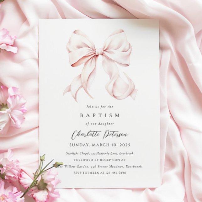 Rosa Bow Girl Baptism-inbjudan Inbjudningar (Skapare uppladdad)