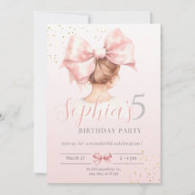 Rosa Bow Girl Birthday bjudande Preppy Watercolo