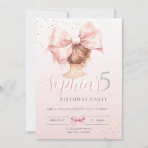 Rosa Bow Girl Birthday bjudande Preppy Watercolo Inbjudningar