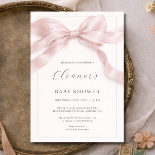 Rosa Bow Girl Coquette Bebis Shower Inbjudningar
