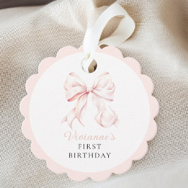 Rosa Bow Girl First Birthday Gåvor Etiketter