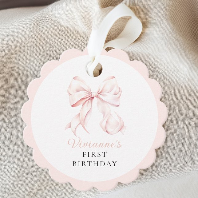 Rosa Bow Girl First Birthday Gåvor Etiketter (Skapare uppladdad)