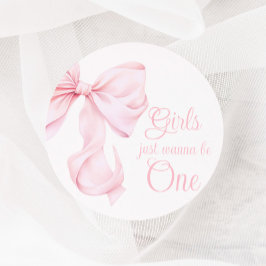 Rosa Bow Girl First Birthday Runt Klistermärke