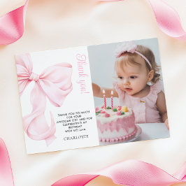 Rosa Bow Girl First Birthday - tack, ditt kort