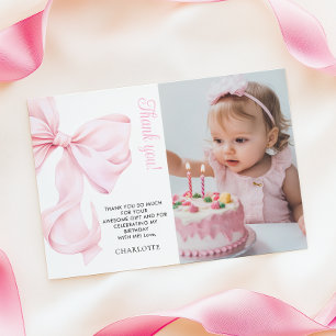 Rosa Bow Girl First Birthday - tack, ditt kort